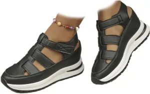 2025 New Women's Hollow Out Breathable Platform Wedge Sandals Casual Stylish Roman Sandal Leather Closed Toe Comfortable Sandals