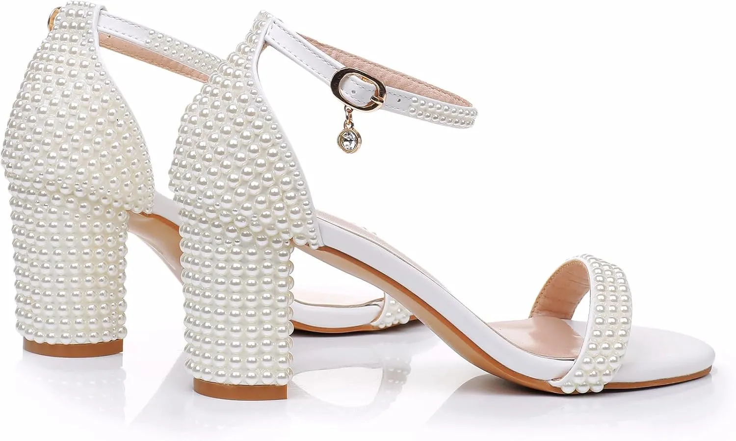 2.95'' Full Pearls Block Heels Sandals Peep Toe Rhinestone Women's Chunky Heel Pump Shoes For Bride Wedding Party Evening Dress Shoes