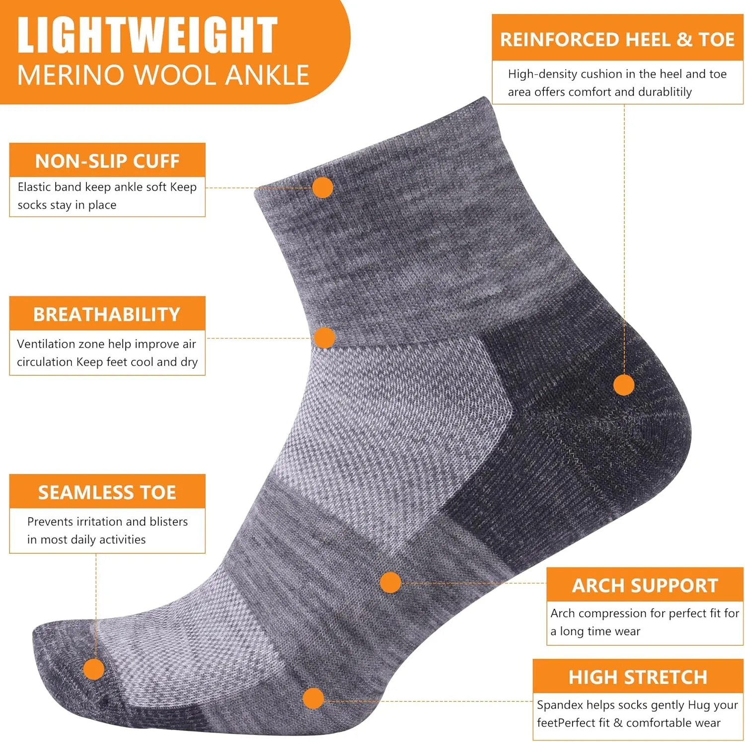 90% Merino Wool Socks for Men Women, Soft Thin Ankle Socks for Athletic Running Hiking Cycling 3 Pairs