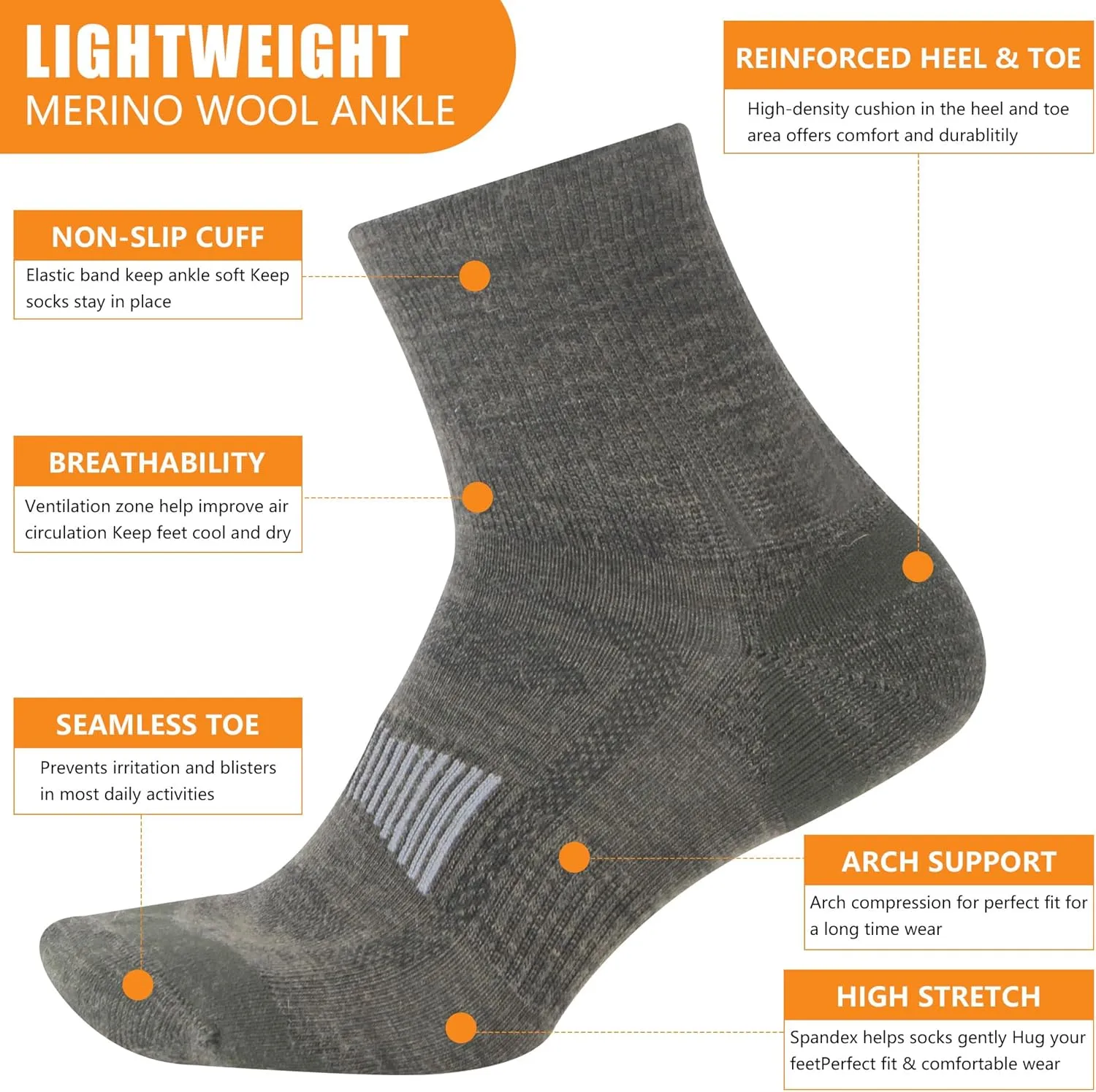90% Merino Wool Socks for Men Women, Soft Thin Ankle Socks for Athletic Running Hiking Cycling 3 Pairs