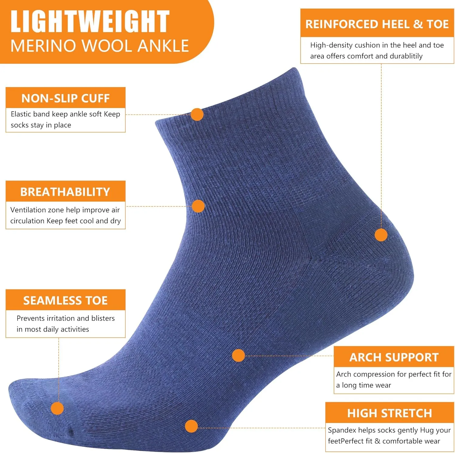90% Merino Wool Socks for Men Women, Soft Thin Ankle Socks for Athletic Running Hiking Cycling 3 Pairs