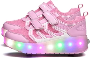 Aikuass USB Chargable LED Light Up Roller Shoes Wheeled Skate Sneaker Shoes for Boys Girls Kids