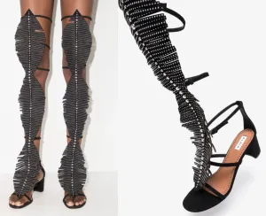 Alaia Suede Studded Feather Fringed Gladiator Sandal Size 37 | Muse Boutique