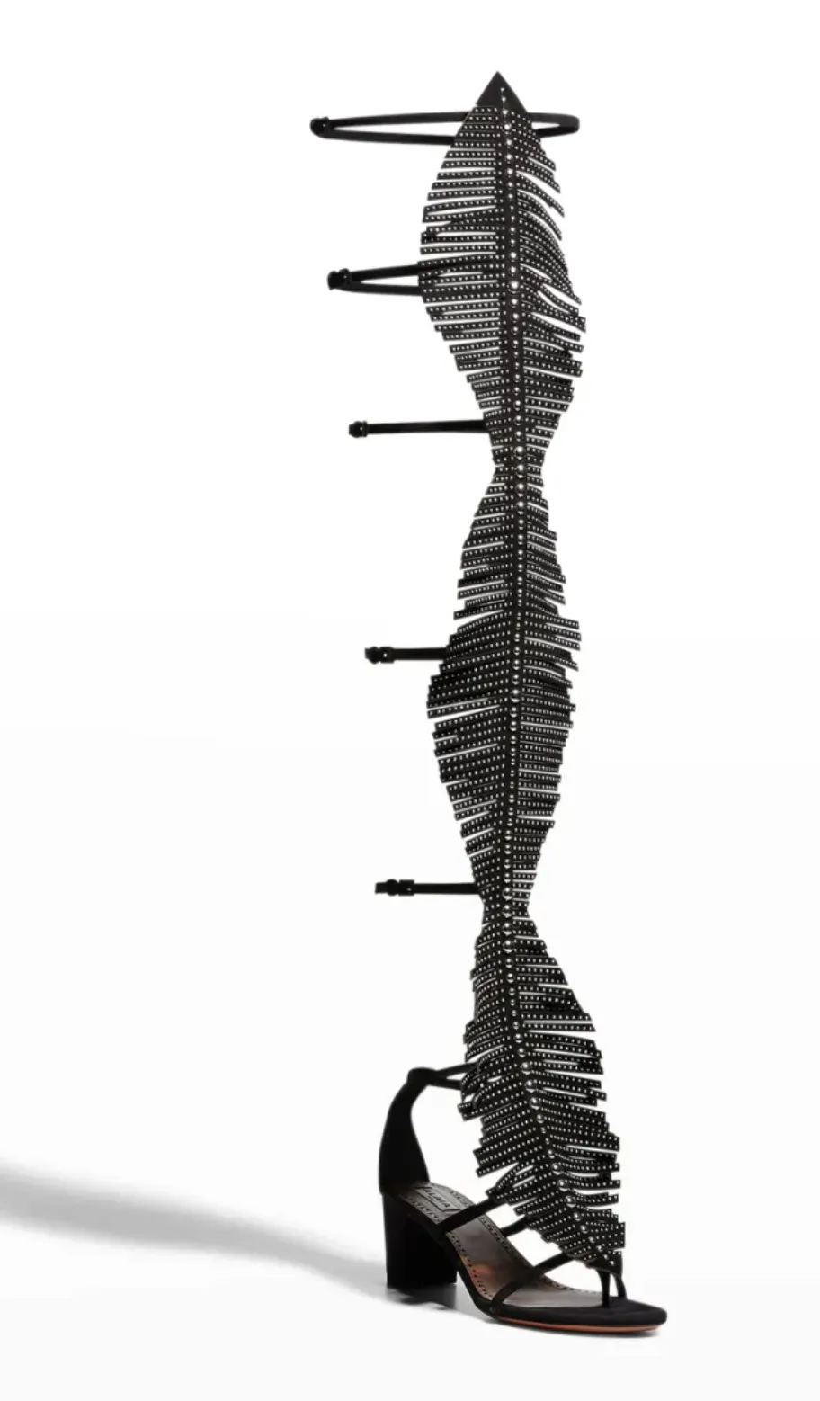 Alaia Suede Studded Feather Fringed Gladiator Sandal Size 37 | Muse Boutique