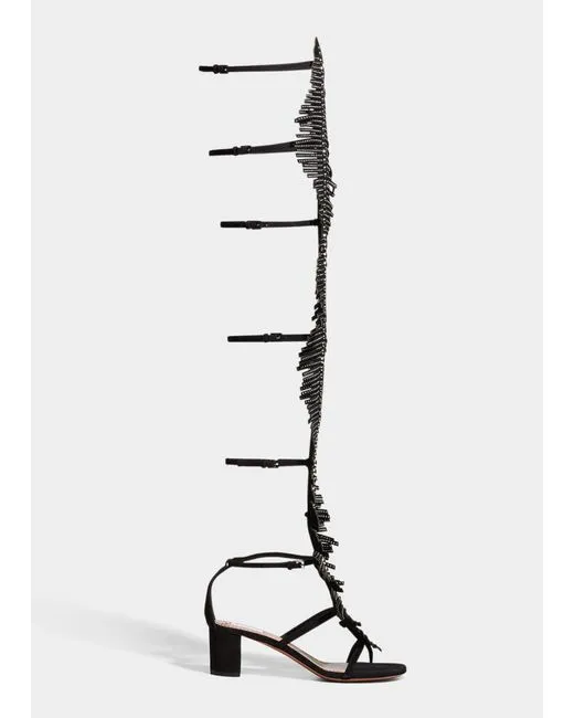Alaia Suede Studded Feather Fringed Gladiator Sandal Size 37 | Muse Boutique