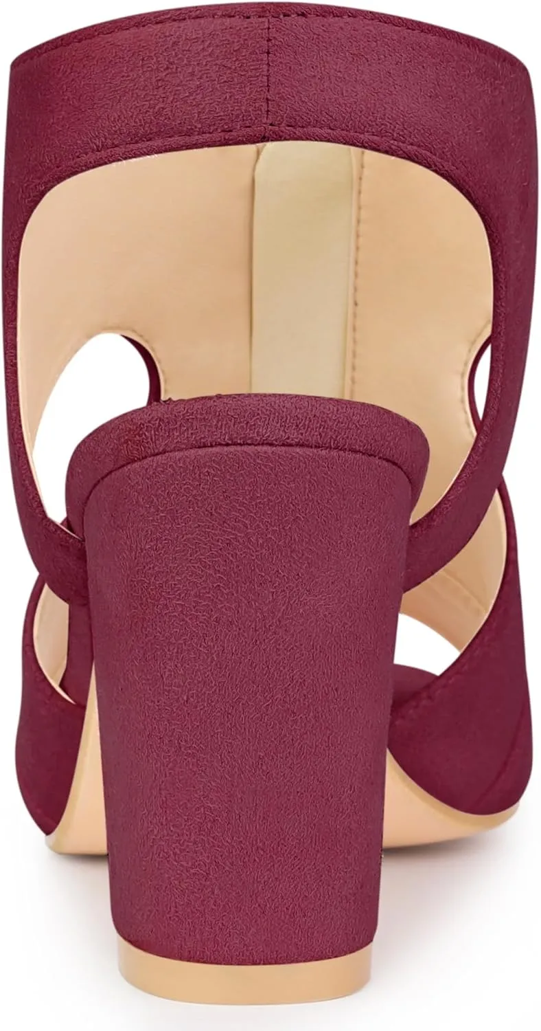 Allegra K Women's Front Zip Cut Out Chunky Heels Slingback Gladiator Heel Sandals