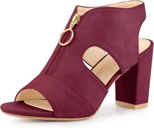 Allegra K Women's Front Zip Cut Out Chunky Heels Slingback Gladiator Heel Sandals