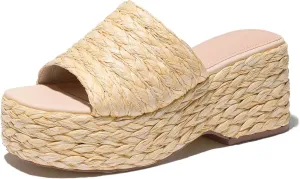 Ancomafio Platform Espadrille Sandals for Women，Platform Slip on Wedges Slides Bohemia Sandals Flatform Open Toe Beach Sandals Outdoor