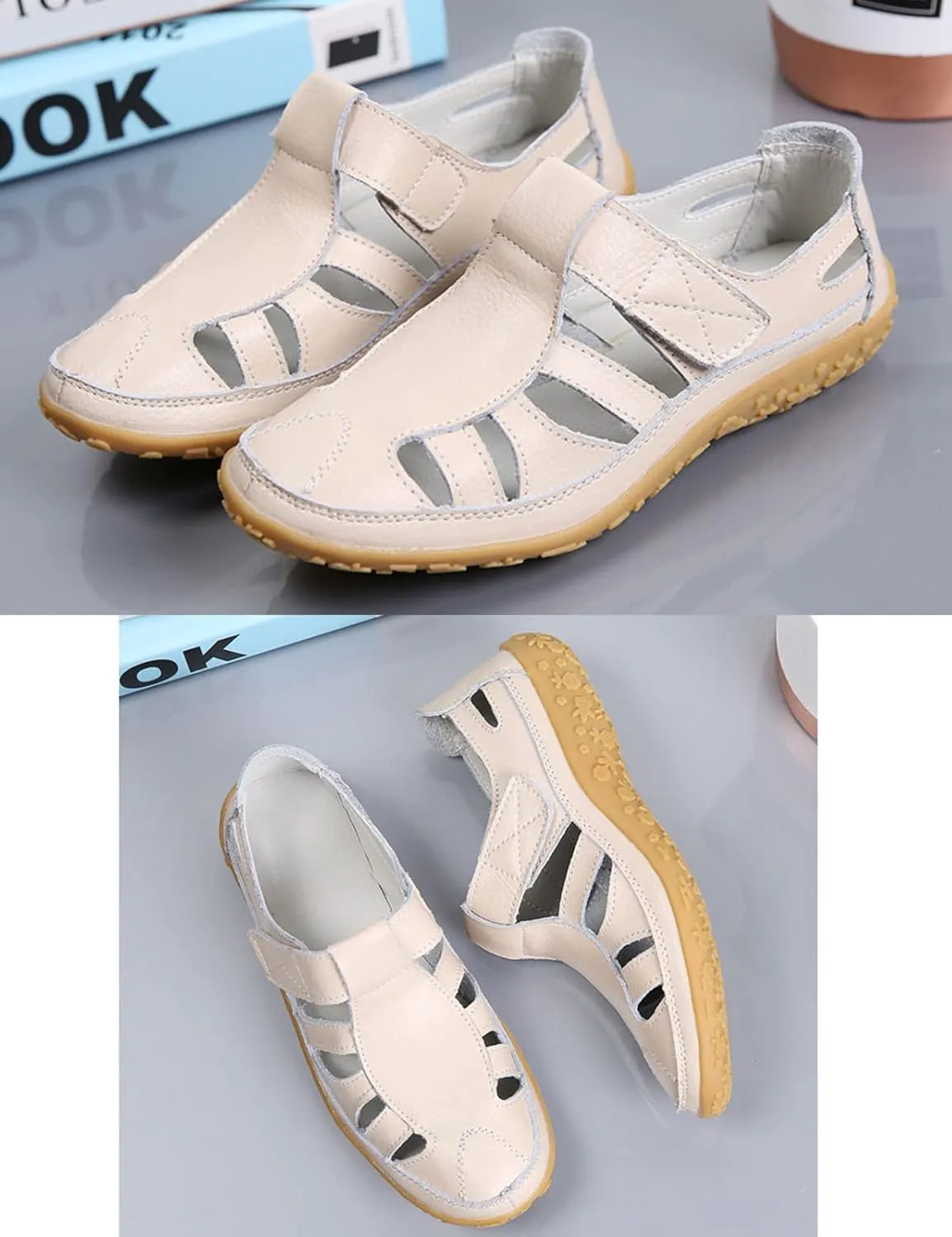AngryMonkey Women's Casual Boho Gladiator Sandals,Summer Leather Comfort Softsole Closed Toe Ankle Strap Beach Shoes