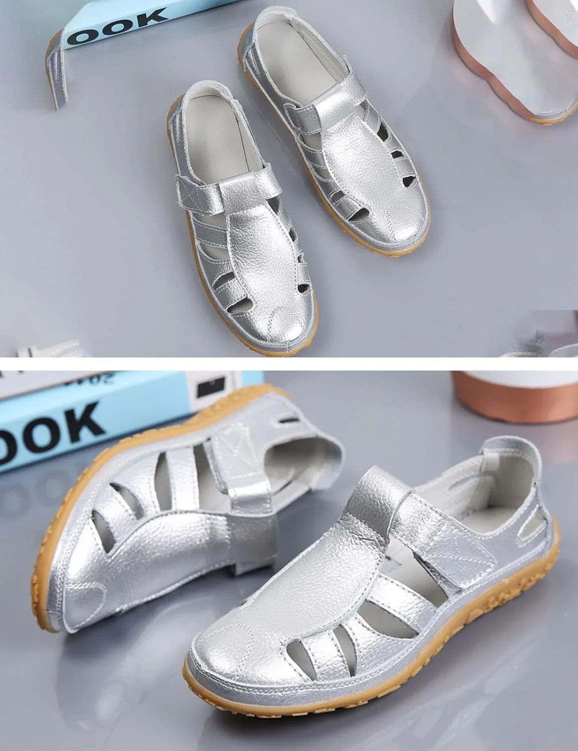 AngryMonkey Women's Casual Boho Gladiator Sandals,Summer Leather Comfort Softsole Closed Toe Ankle Strap Beach Shoes