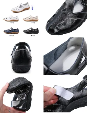 AngryMonkey Women's Leather Boho Gladiator Sandals,Comfort Softsole Closed Toe Adjustable Ankle Strap Casual Hollow Beach Shoes