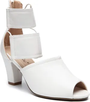 ANN CREEK Women's 'Ravia' Fashion Design Heeled Sandals Double Elastic Ankle Strap Peeptoe Rear Zipper Gladiator Shoes White