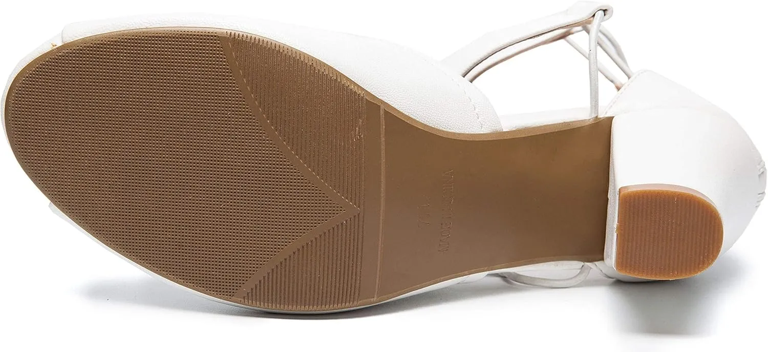 ANN CREEK Women's 'Ravia' Fashion Design Heeled Sandals Double Elastic Ankle Strap Peeptoe Rear Zipper Gladiator Shoes White