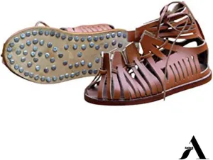 AnNafi Mens Gladiator Leather Sandal | Roman Centurian Brown Caligae|Medieval Greek Soldier Sandles| Ancient Costume Footwear