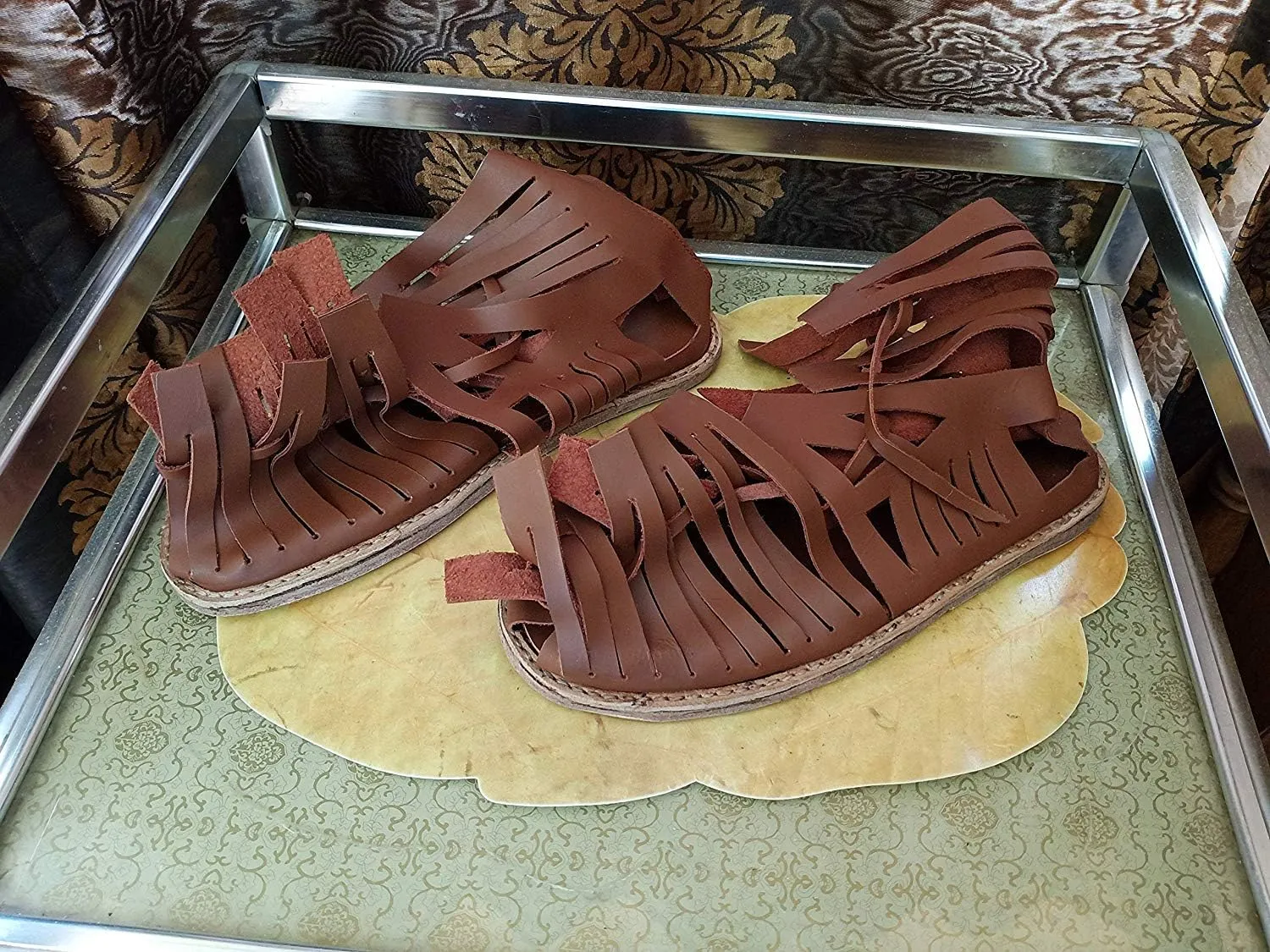 AnNafi Mens Gladiator Leather Sandal | Roman Centurian Brown Caligae|Medieval Greek Soldier Sandles| Ancient Costume Footwear