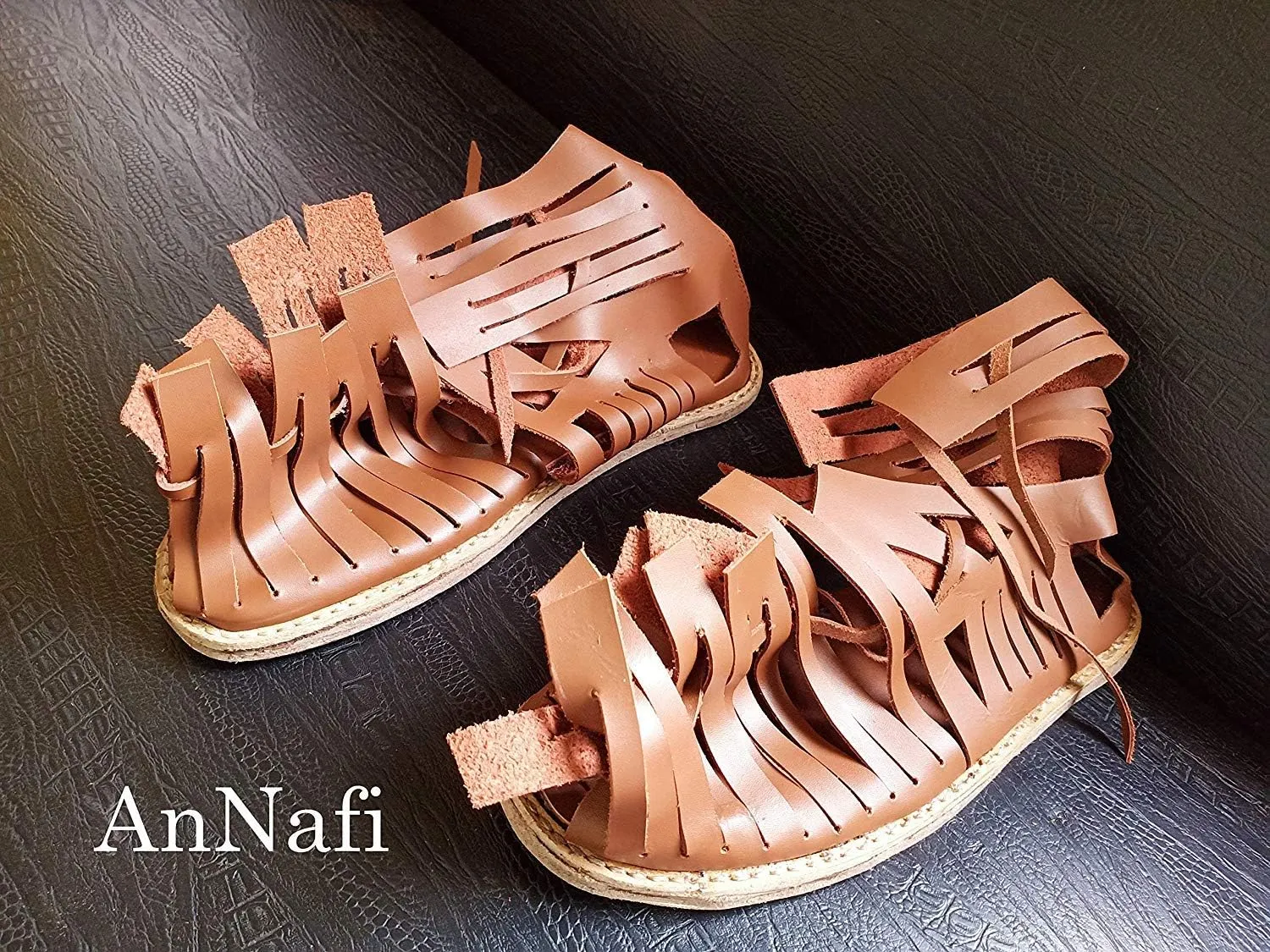 AnNafi Mens Gladiator Leather Sandal | Roman Centurian Brown Caligae|Medieval Greek Soldier Sandles| Ancient Costume Footwear