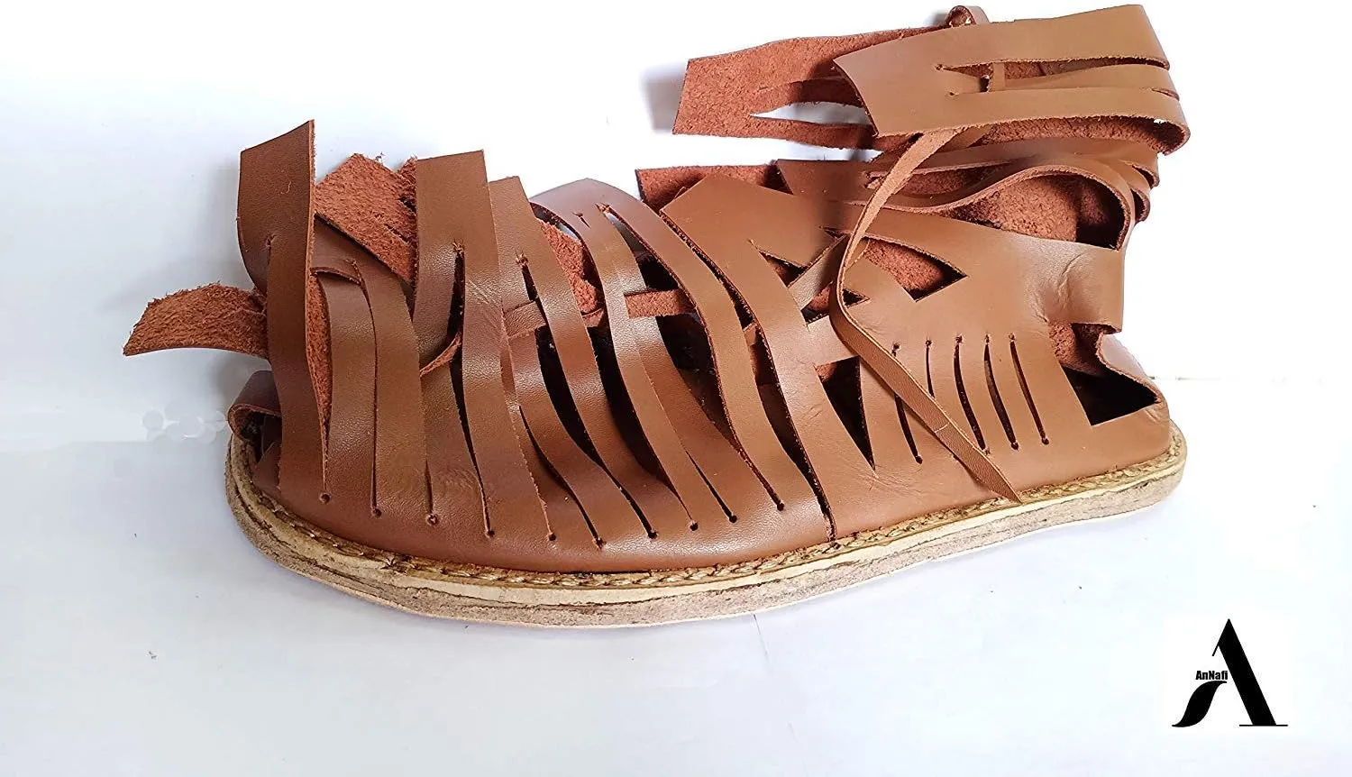 AnNafi Mens Gladiator Leather Sandal | Roman Centurian Brown Caligae|Medieval Greek Soldier Sandles| Ancient Costume Footwear