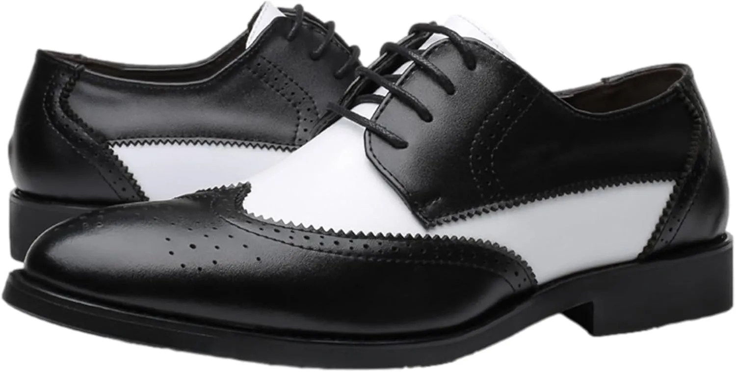 ANUFER Men's Elegant Wingtip Brogue Spectator Shoes Patchwork Derby Lace Up Dress Shoes
