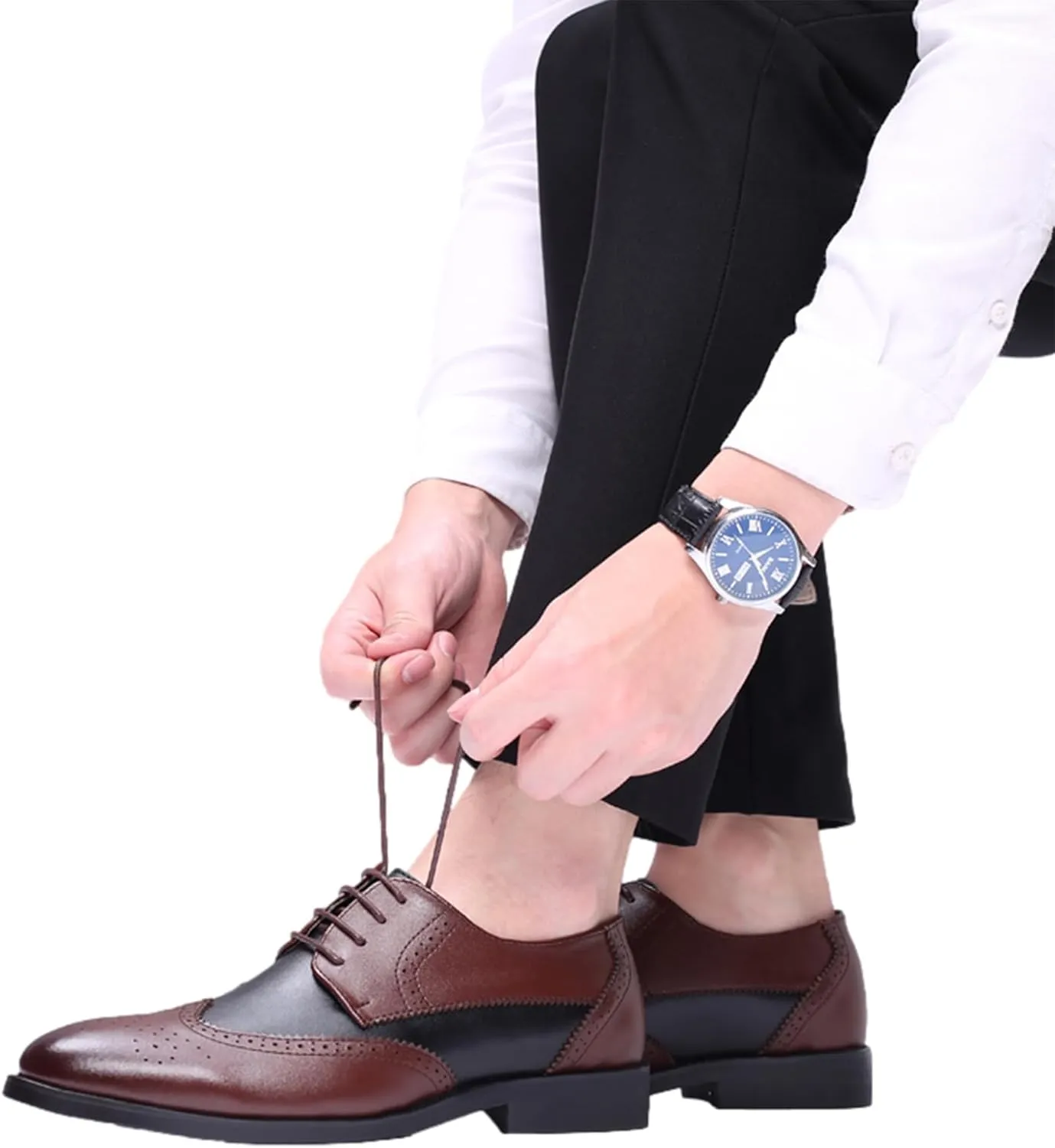 ANUFER Men's Elegant Wingtip Brogue Spectator Shoes Patchwork Derby Lace Up Dress Shoes