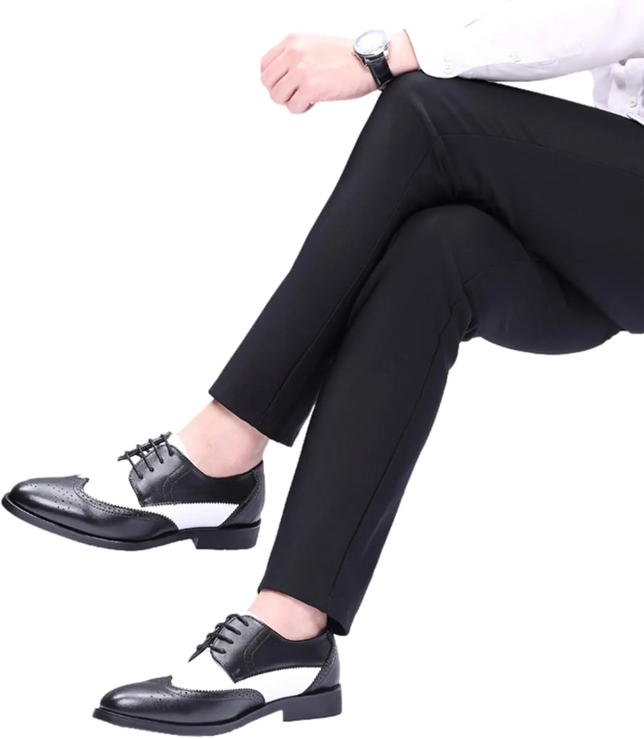 ANUFER Men's Elegant Wingtip Brogue Spectator Shoes Patchwork Derby Lace Up Dress Shoes