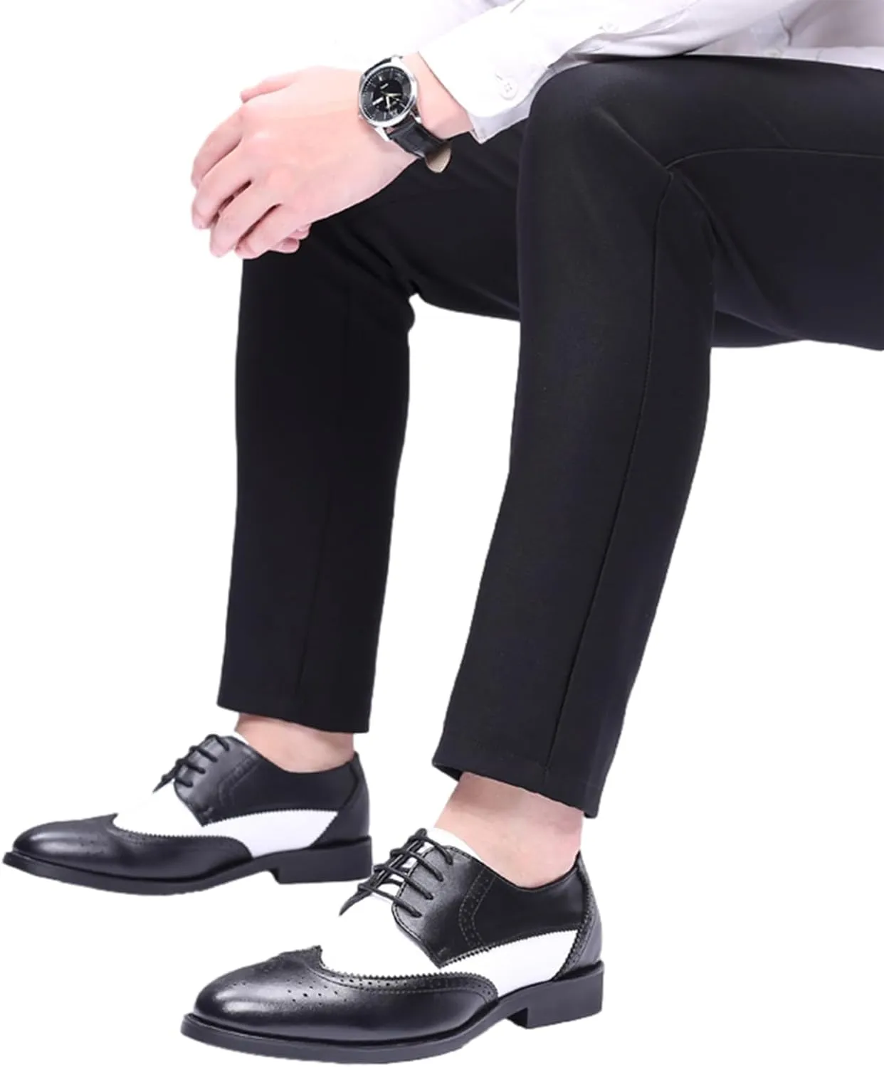 ANUFER Men's Elegant Wingtip Brogue Spectator Shoes Patchwork Derby Lace Up Dress Shoes