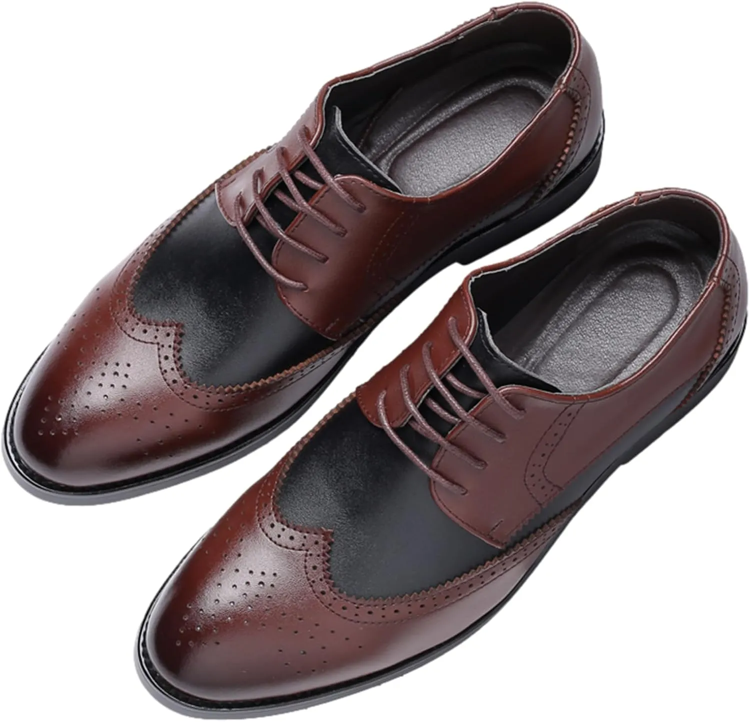 ANUFER Men's Elegant Wingtip Brogue Spectator Shoes Patchwork Derby Lace Up Dress Shoes