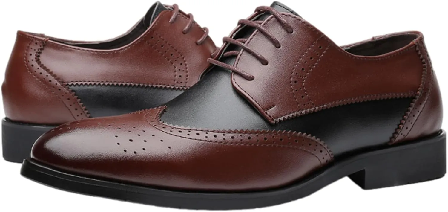 ANUFER Men's Elegant Wingtip Brogue Spectator Shoes Patchwork Derby Lace Up Dress Shoes