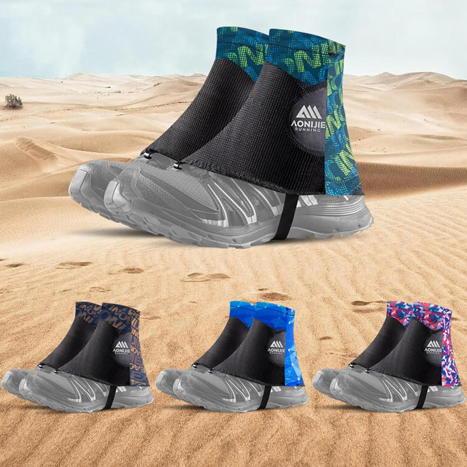 AONIJIE Low Trail Gaiters Reflective Ankle Gators Protective Shoe Covers with UV Protection & Breathable & Sand Prevention for Triathlon Marathon Hiking