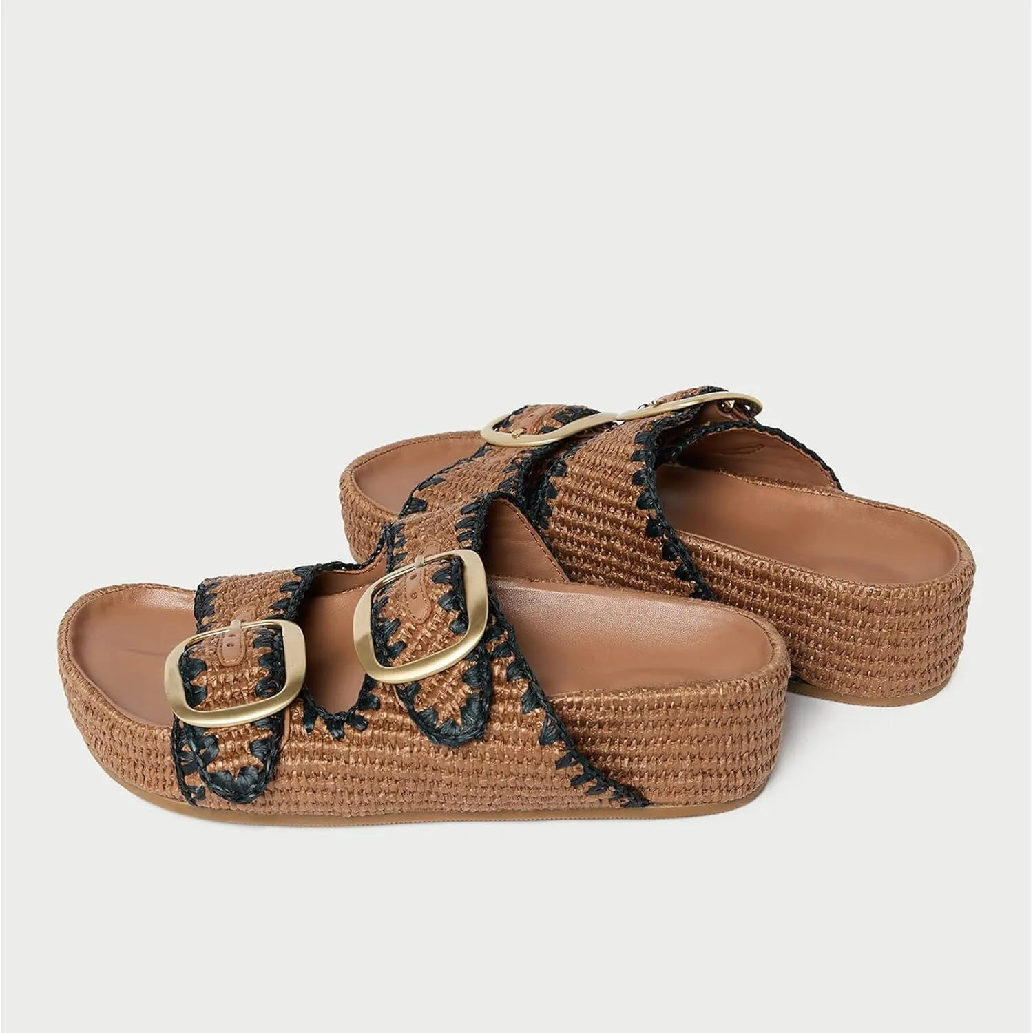 Arqa Raffia Platform Sandals for Women Open Toe Natural Straw Footbed Slides Comfortable Casual Adjustable Buckle Strap Woven Flatform Sandal Summer Beach Wedge Heel Slippers