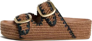 Arqa Raffia Platform Sandals for Women Open Toe Natural Straw Footbed Slides Comfortable Casual Adjustable Buckle Strap Woven Flatform Sandal Summer Beach Wedge Heel Slippers