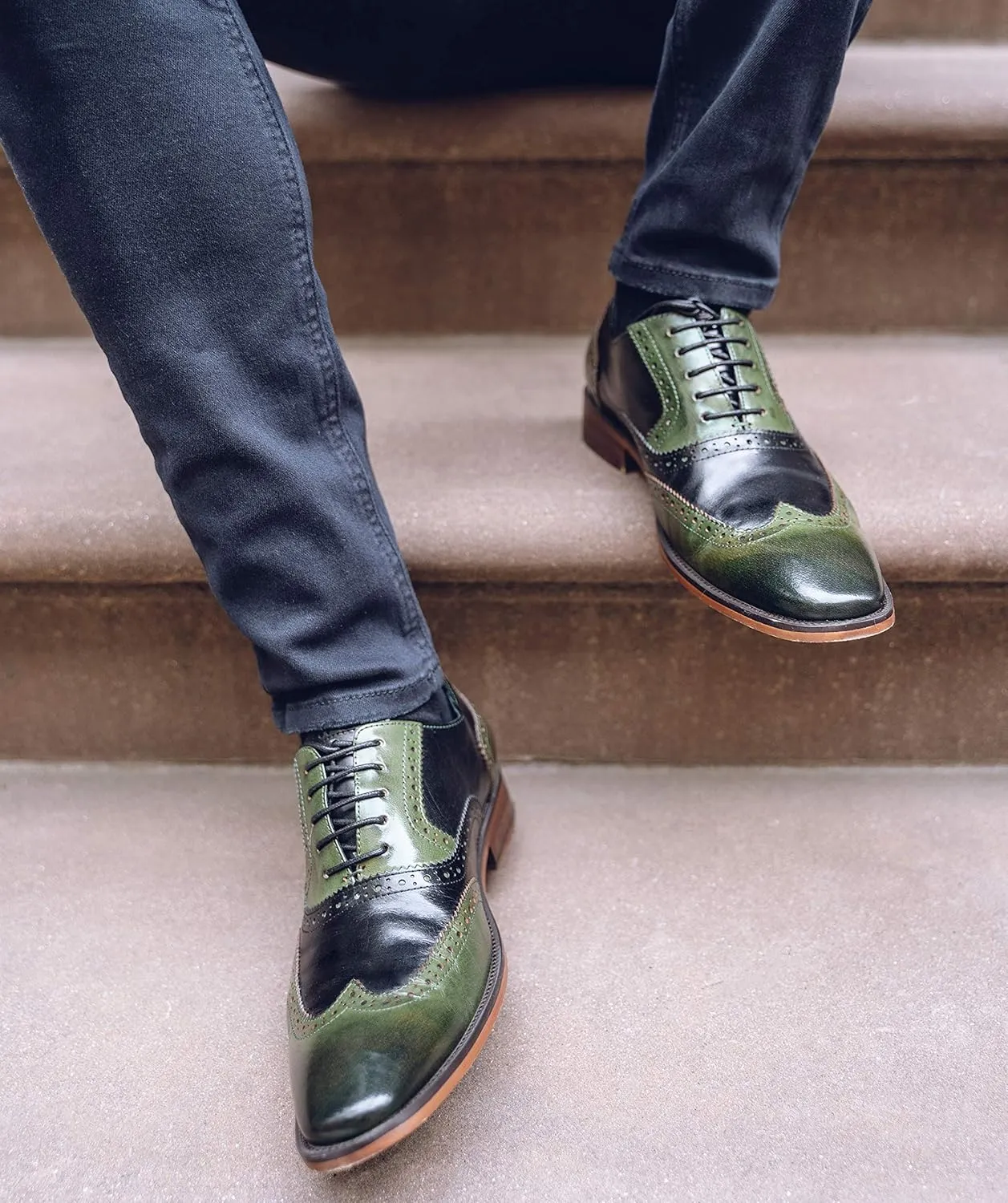 Asher Green AG100 - Men's Dress Shoes - Genuine Calf Leather Wingtip Oxfords - Two Tone and Multi Tone Mens Dress Shoes