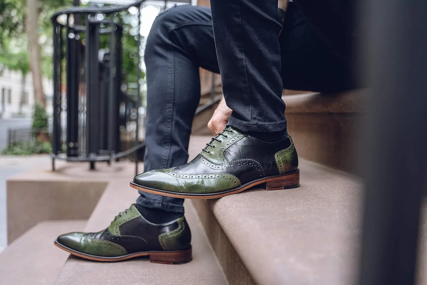 Asher Green AG100 - Men's Dress Shoes - Genuine Calf Leather Wingtip Oxfords - Two Tone and Multi Tone Mens Dress Shoes