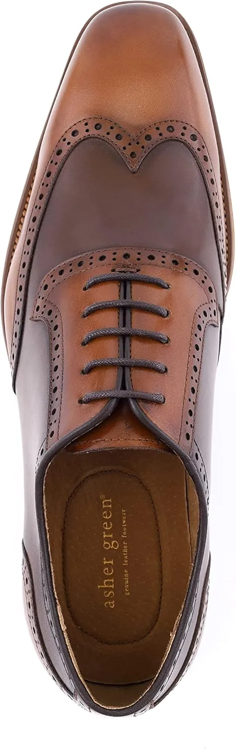 Asher Green AG100 - Men's Dress Shoes - Genuine Calf Leather Wingtip Oxfords - Two Tone and Multi Tone Mens Dress Shoes