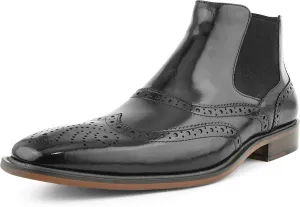 Asher Green AG2632 - Men's Dress Boots - Designer Vintage Genuine Leather Boots for Men - Formal Perforated Wingtip, Double Gore, Chelsea Boots