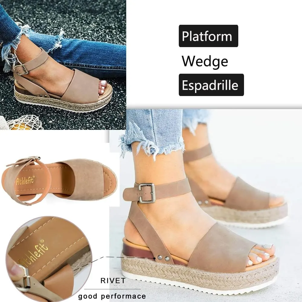 Athlefit Women's Espadrille Wedge Sandals Ankle Strap Buckle Platform Sandals