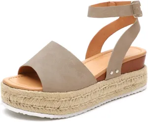 Athlefit Women's Espadrille Wedge Sandals Ankle Strap Buckle Platform Sandals