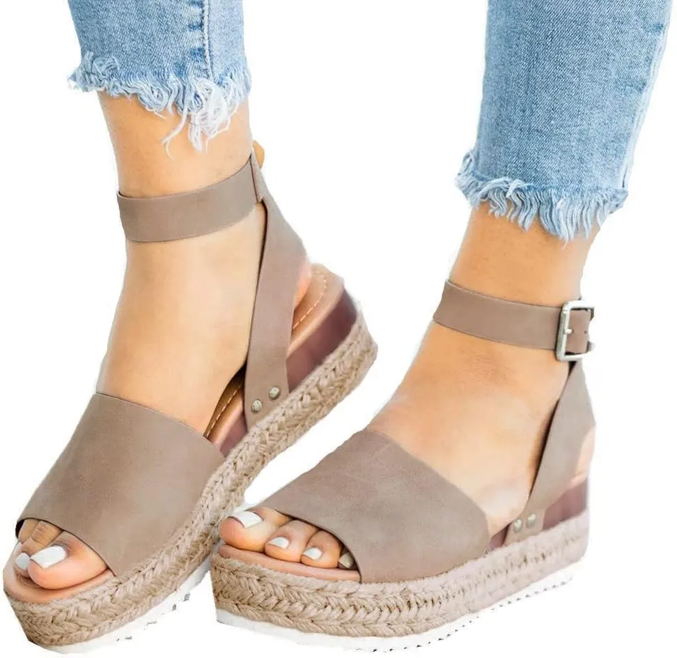 Athlefit Women's Espadrille Wedge Sandals Ankle Strap Buckle Platform Sandals