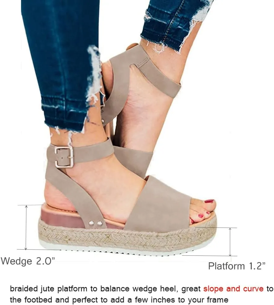 Athlefit Women's Espadrille Wedge Sandals Ankle Strap Buckle Platform Sandals