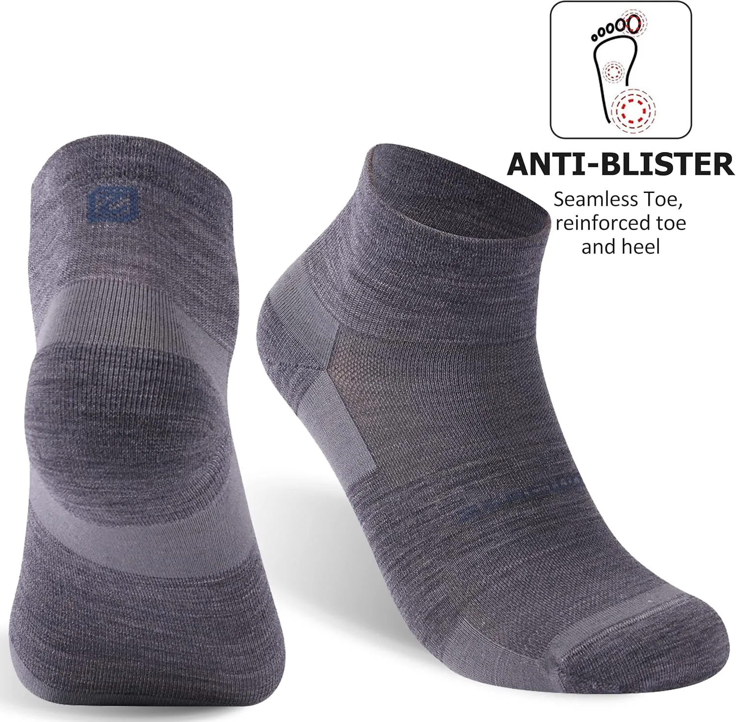 Athletic Running Socks, ZEALWOOD Unisex Merino Wool Anti-blister Cushion Hiking Socks,1/3 Pairs