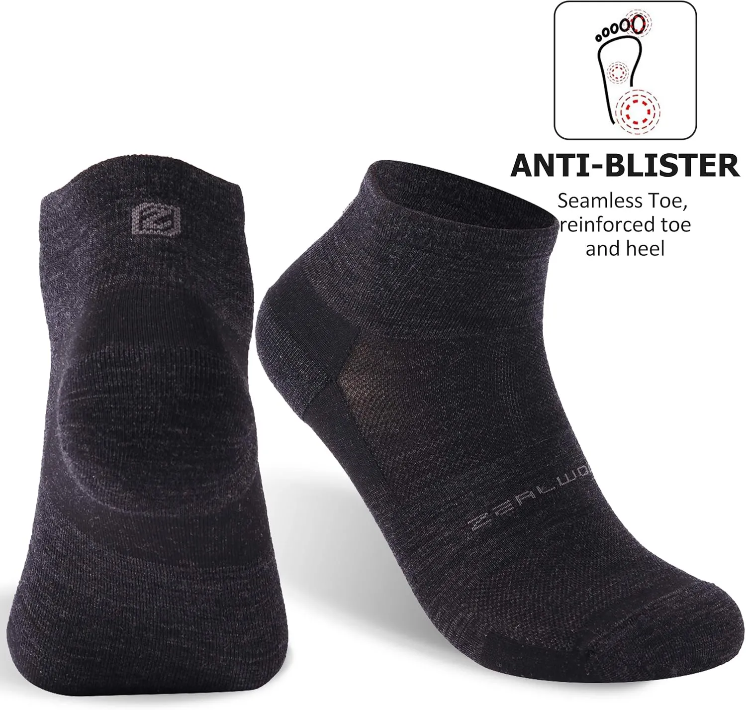 Athletic Running Socks, ZEALWOOD Unisex Merino Wool Anti-blister Cushion Hiking Socks,1/3 Pairs