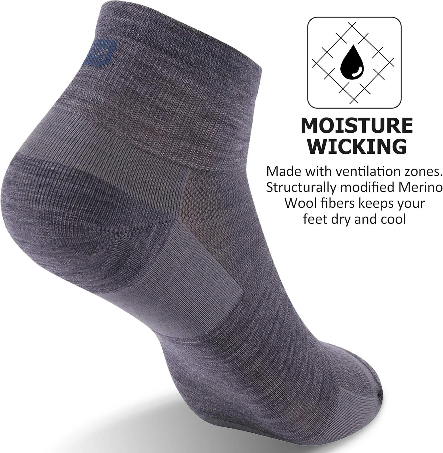 Athletic Running Socks, ZEALWOOD Unisex Merino Wool Anti-blister Cushion Hiking Socks,1/3 Pairs