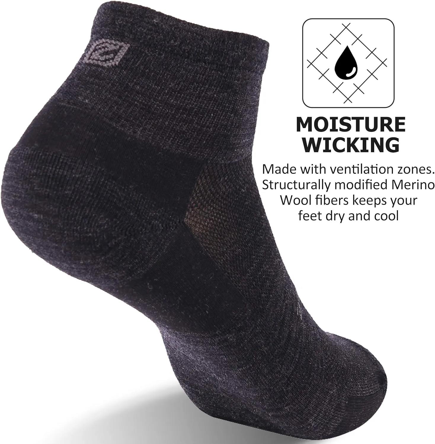 Athletic Running Socks, ZEALWOOD Unisex Merino Wool Anti-blister Cushion Hiking Socks,1/3 Pairs