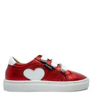 Atlanta Mocassin Red Metallic Heart Velcro Sneaker