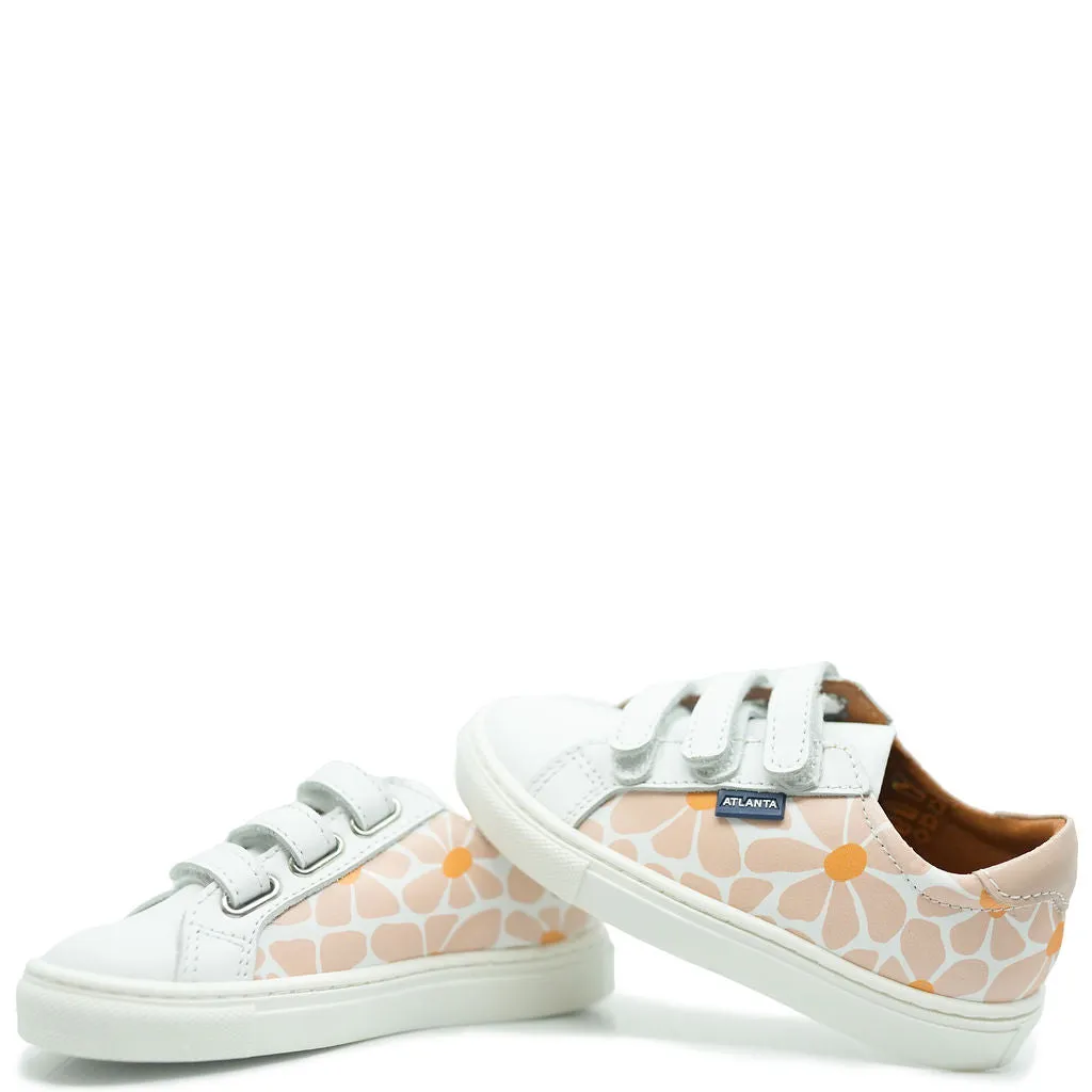 Atlanta Mocassin Salmon Flower Print Velcro Sneaker
