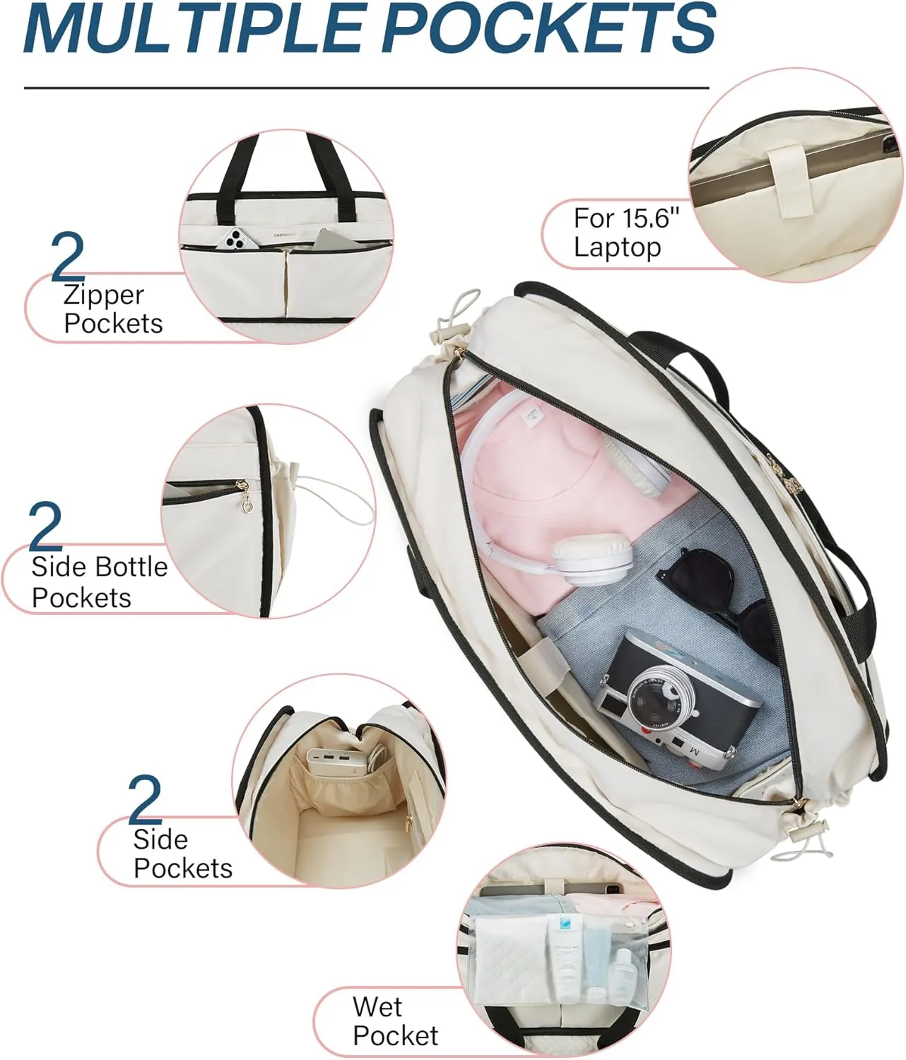 BAGSMART Women's 40L Weekender Travel Duffel Gym Bag with Shoe Compartment, Carry on Overnight Bag