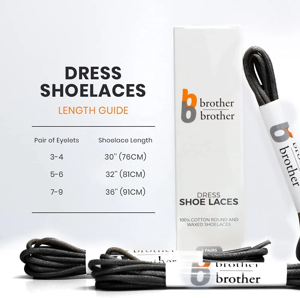 BB BROTHER BROTHER Dress Shoe Laces (3 Pairs) Round Waxed 100% Cotton Oxford Shoelaces