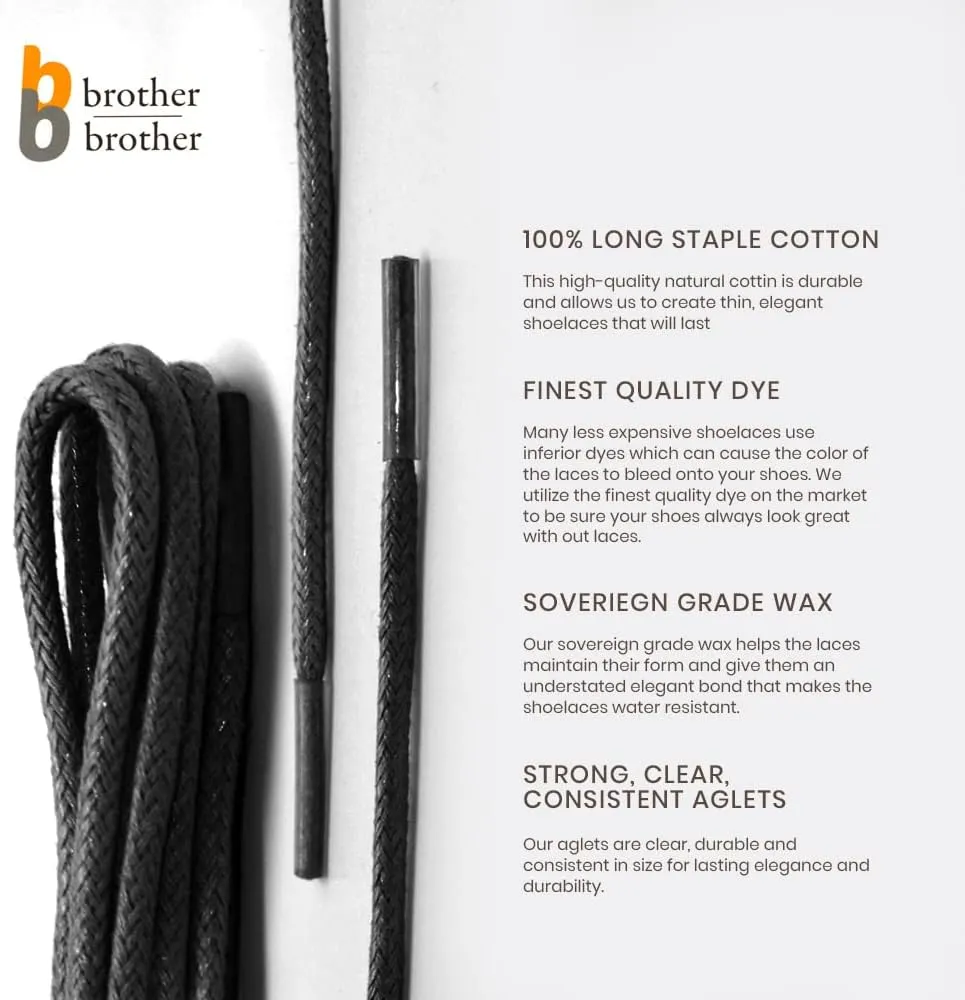 BB BROTHER BROTHER Dress Shoe Laces (3 Pairs) Round Waxed 100% Cotton Oxford Shoelaces