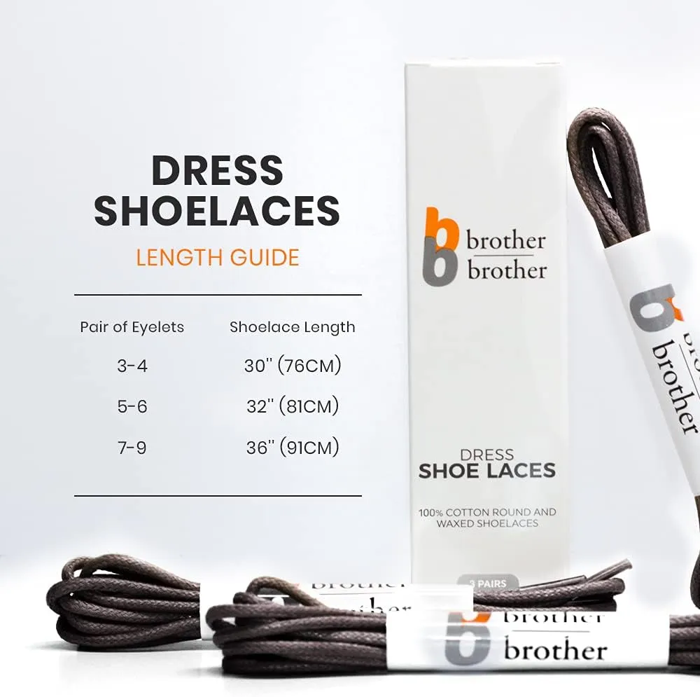 BB BROTHER BROTHER Dress Shoe Laces (3 Pairs) Round Waxed 100% Cotton Oxford Shoelaces