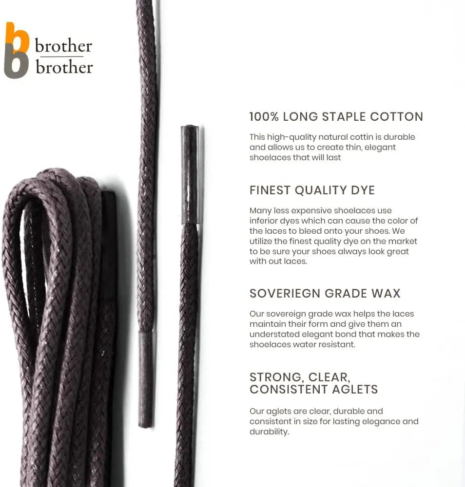 BB BROTHER BROTHER Dress Shoe Laces (3 Pairs) Round Waxed 100% Cotton Oxford Shoelaces