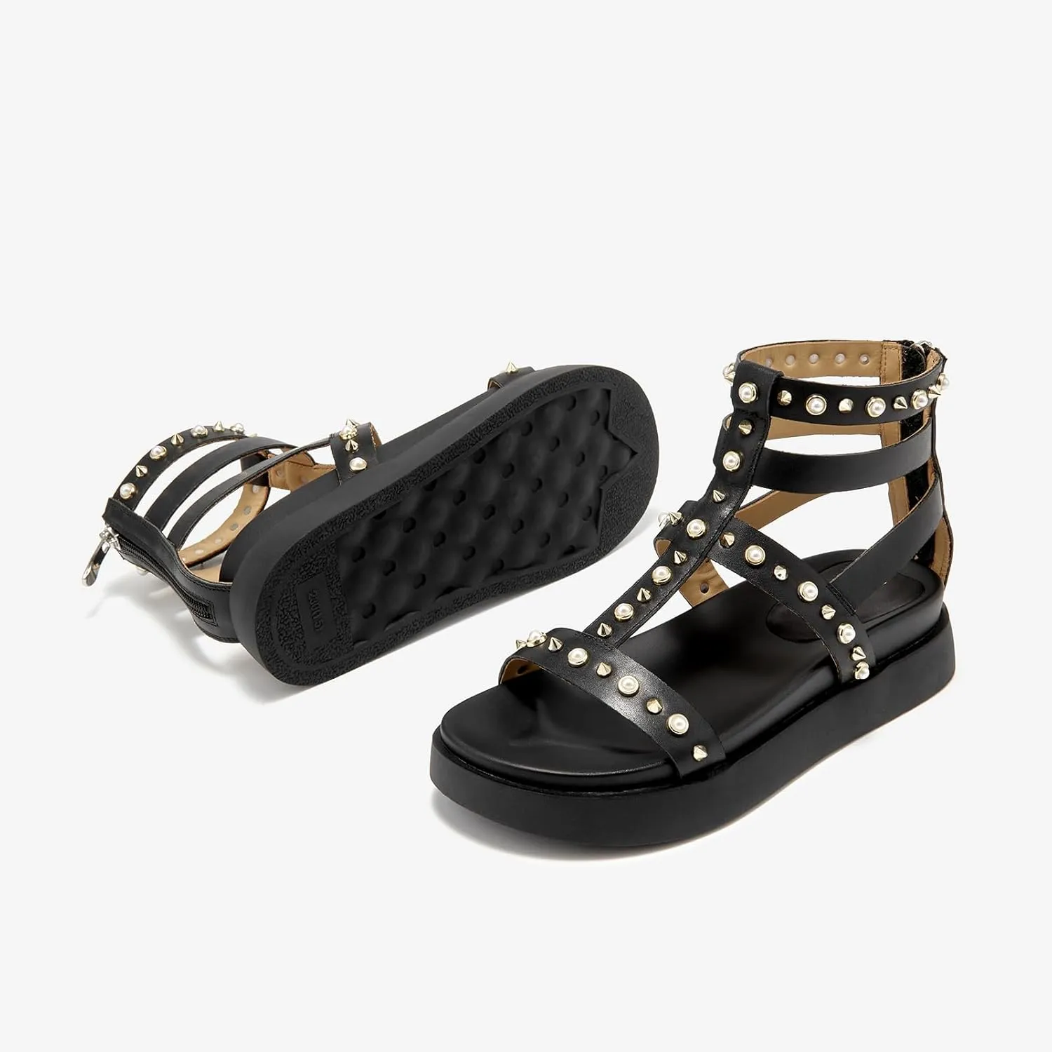 BEAU TODAY Gladiator Sandals for Women, Platform Studded Sandals Women, Comfortable Leather Walking Shoes, Ladies Summer Beach Shoes Dressy Casual Wedding